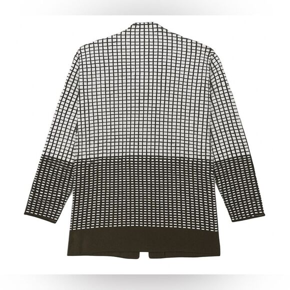 Misook Womens Cardigan L Geometric Print Brown White Open Front - Picture 3 of 7